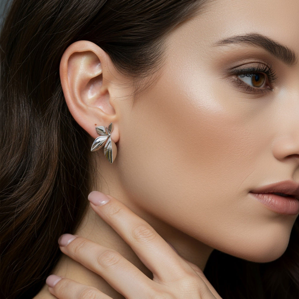 Women's Sculpted Leaf Drop Earrings with Polished Layered Petal Design and Bold Modern Silhouette for Statement Style