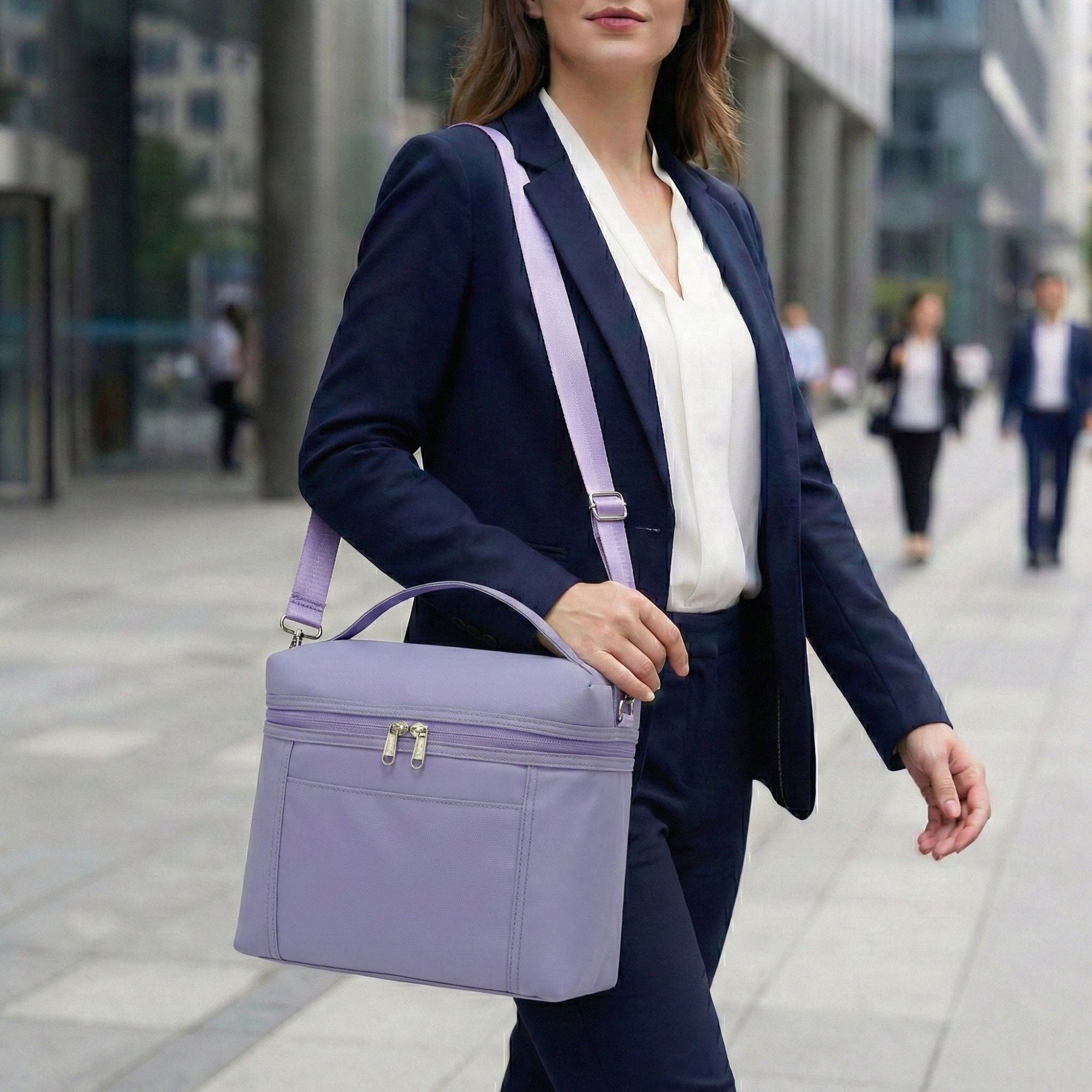 Anna-Kaci Women's Oxford Fabric Crossbody Utility Bag with Double Zipper Closure and Adjustable Shoulder Strap