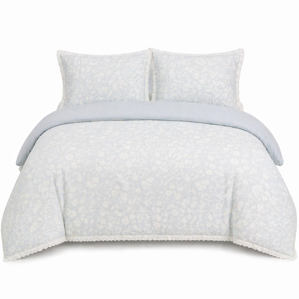 4-Piece Cotton Washed Jacquard Bedding Set with Duvet Cover Flat Sheet and Pillowcases Floral Texture