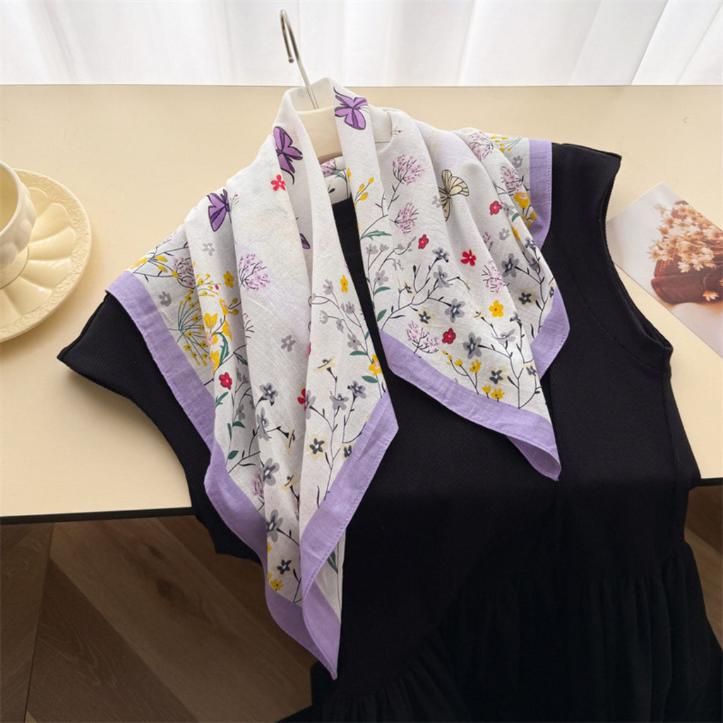 Pure Cotton Butterfly Floral Print Square Scarf Lightweight Fashion Neck Hair Scarf 25.5¡Á25.5 Inches