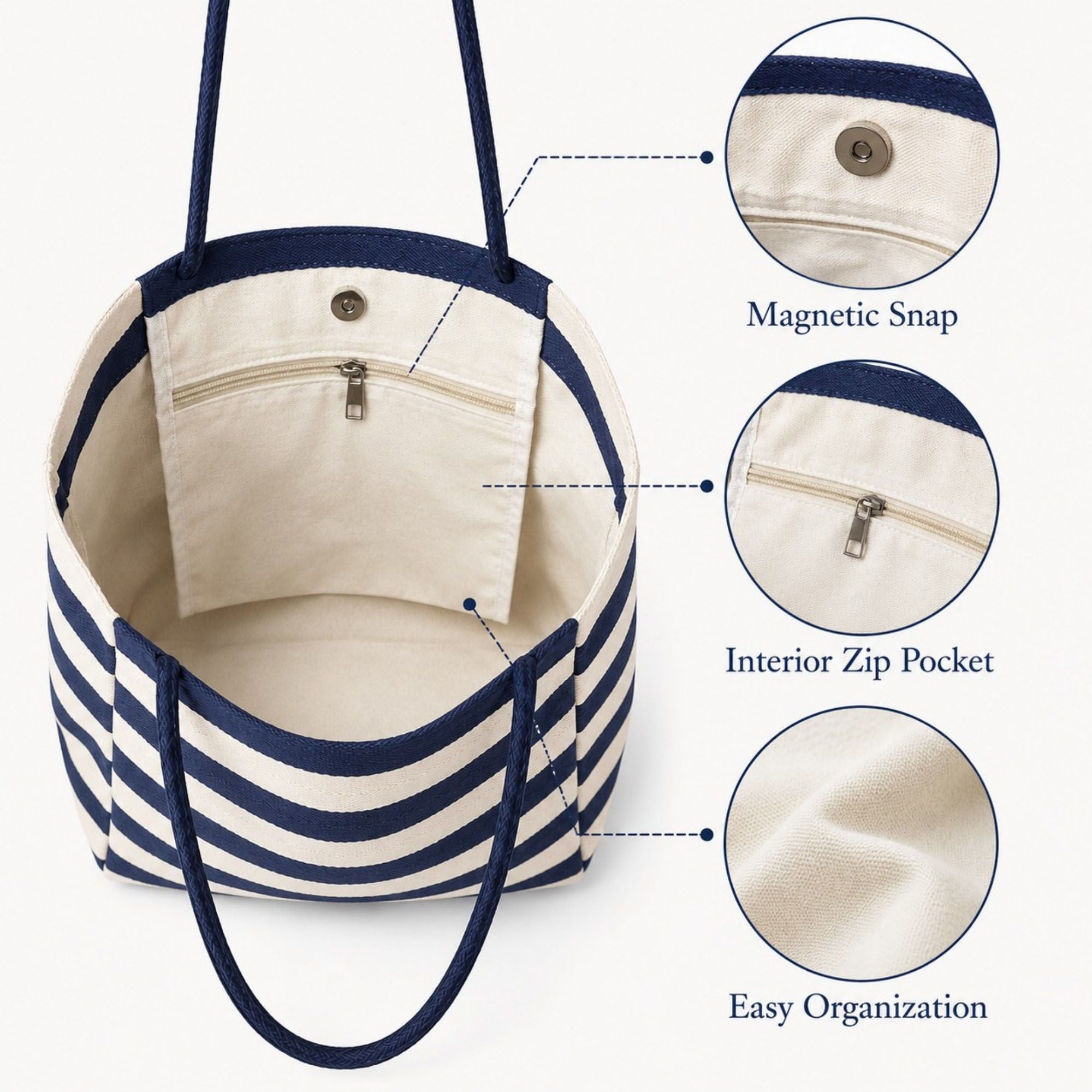 Striped Tote Bag with Large Capacity Soft Shoulder Carry Design