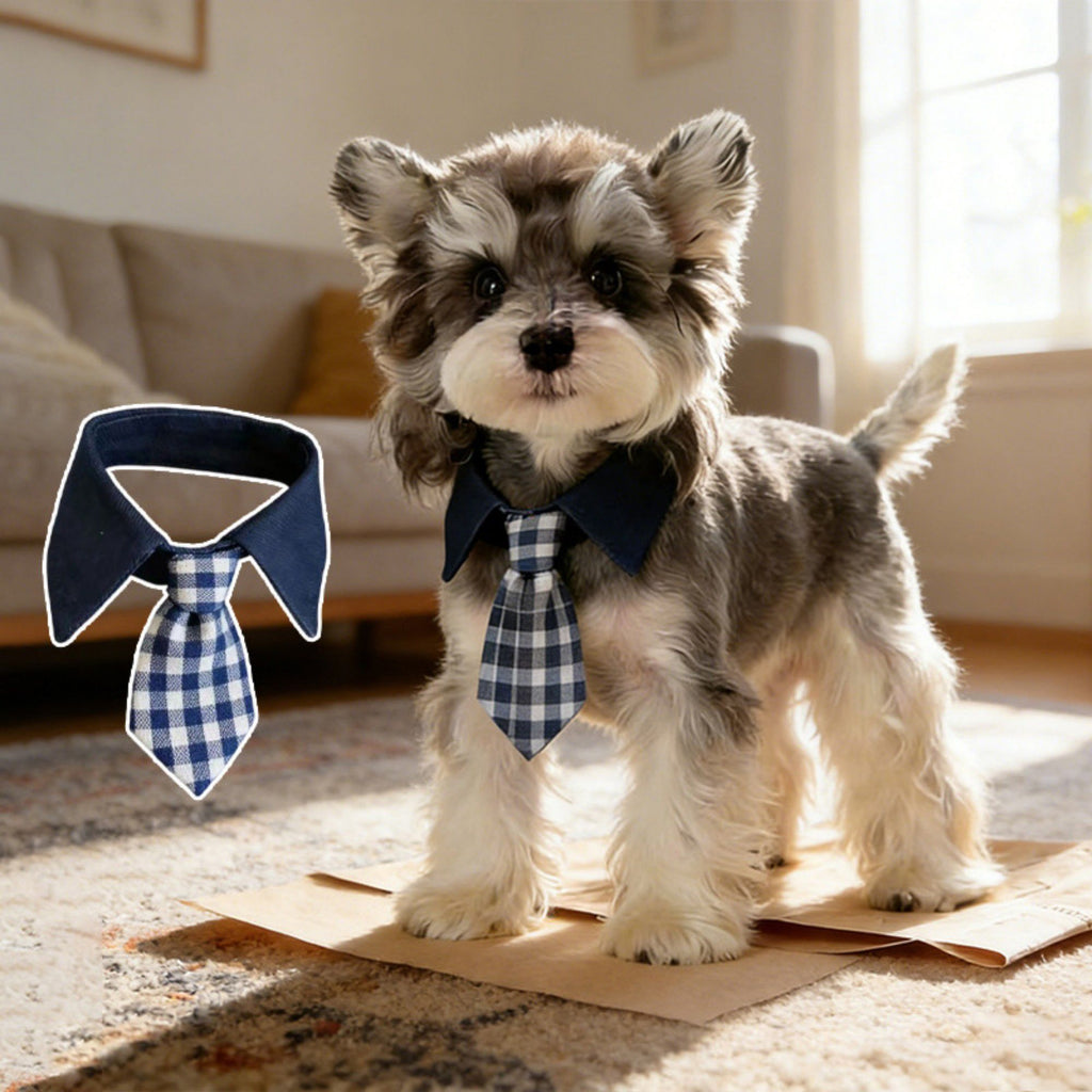 Plaid Pet Necktie Collar, Soft Cotton Gentleman Style Gingham Tie for Small Medium Dogs Cats