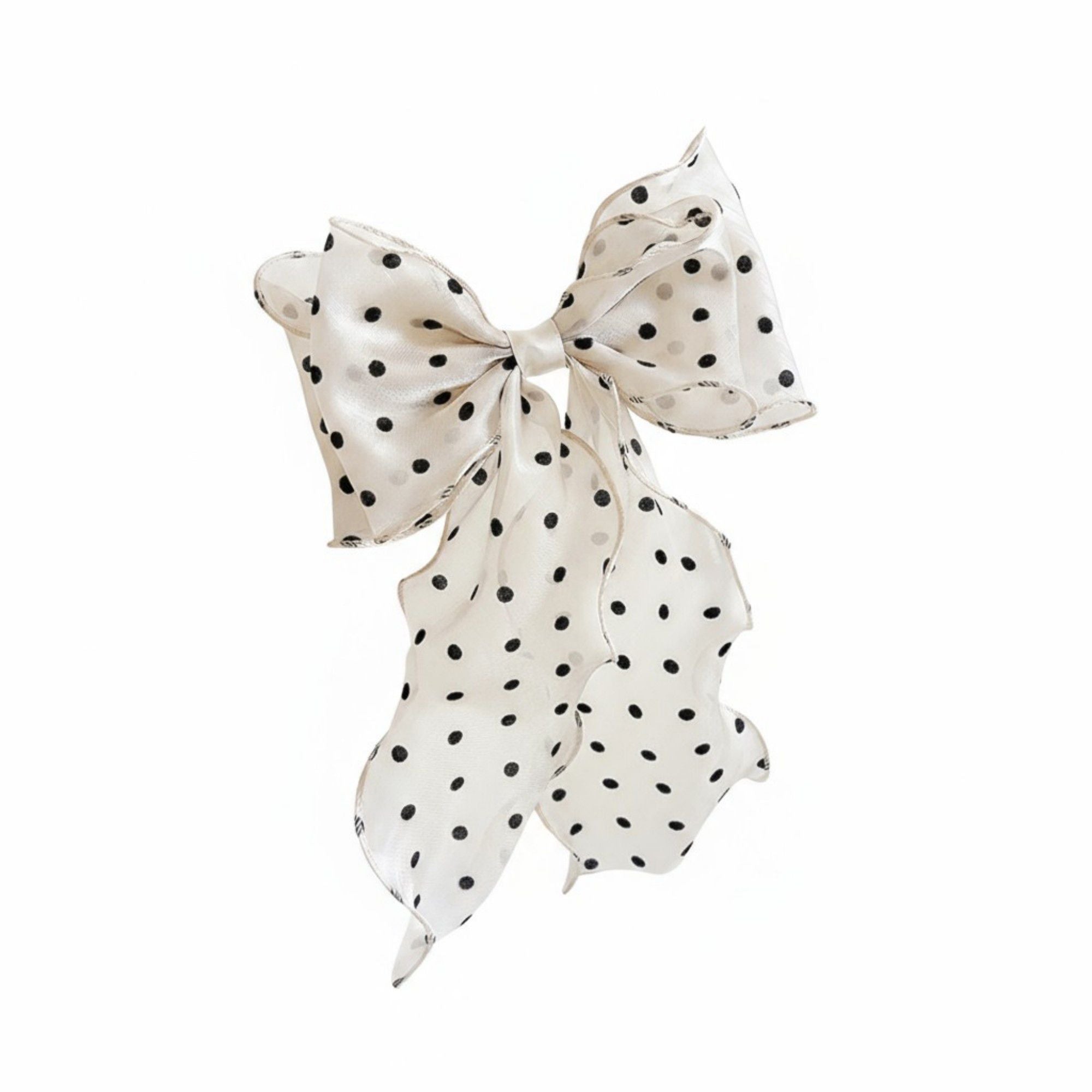 Anna-Kaci 2pcs Polka Dot Chiffon Bow Hair Clip with Flowing Ribbon Tails and Lightweight Sheer Fabric