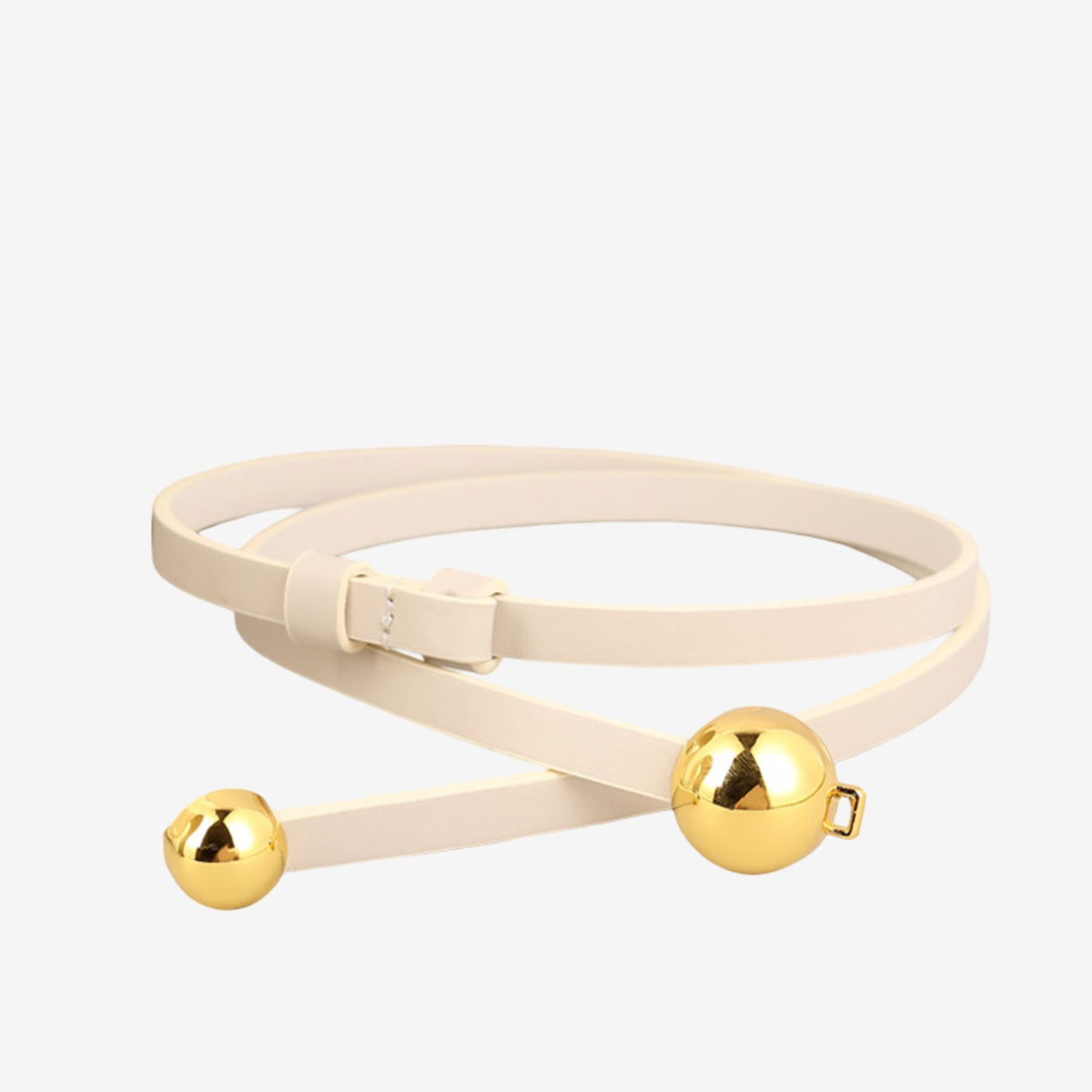 Genuine Leather Skinny Dress Belt with Double Ball Clasp 39.4in