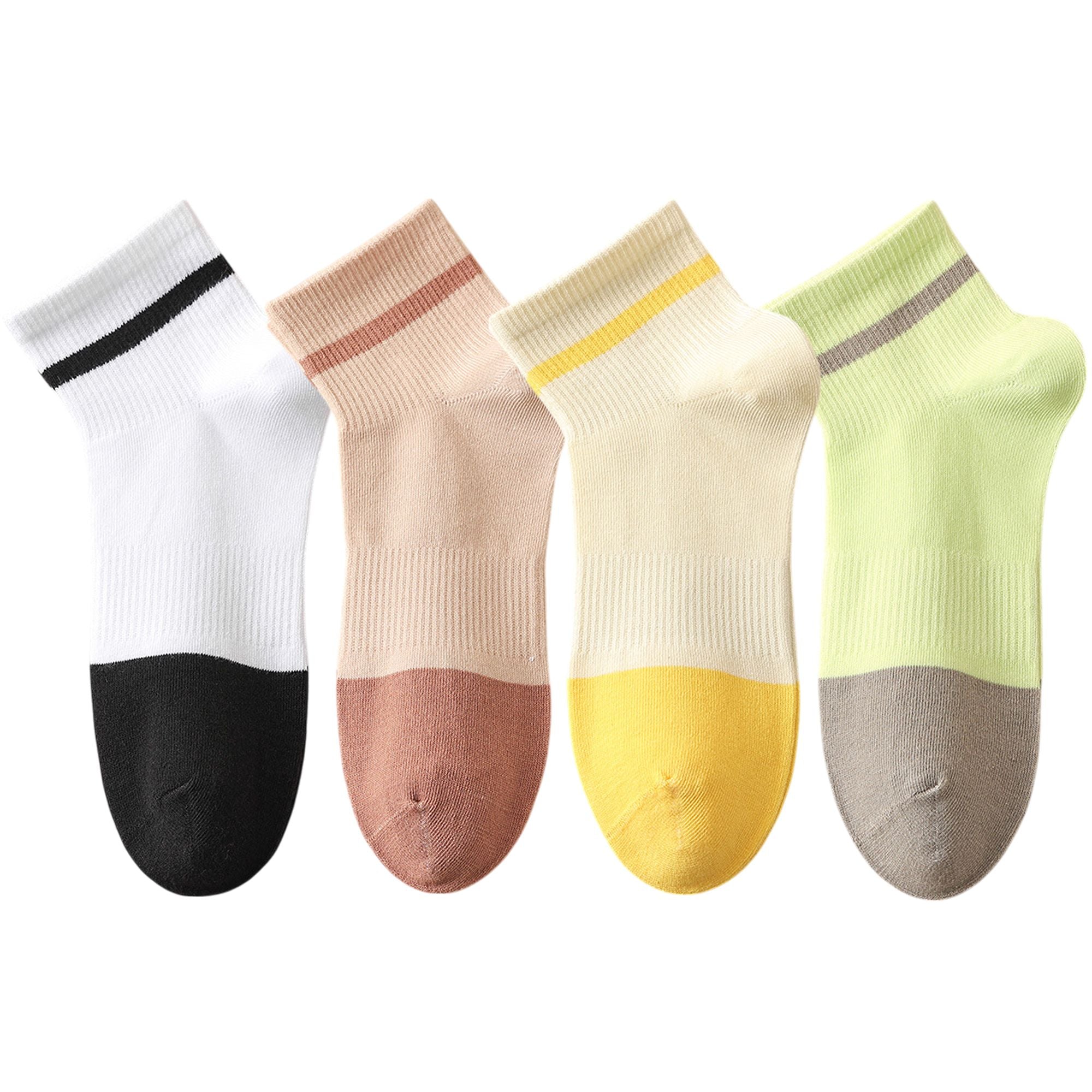Anna-Kaci 4 Pairs Women's Seamless Cotton Ankle Socks Breathable Stretch Ribbed Cuff in Assorted Color Block Design