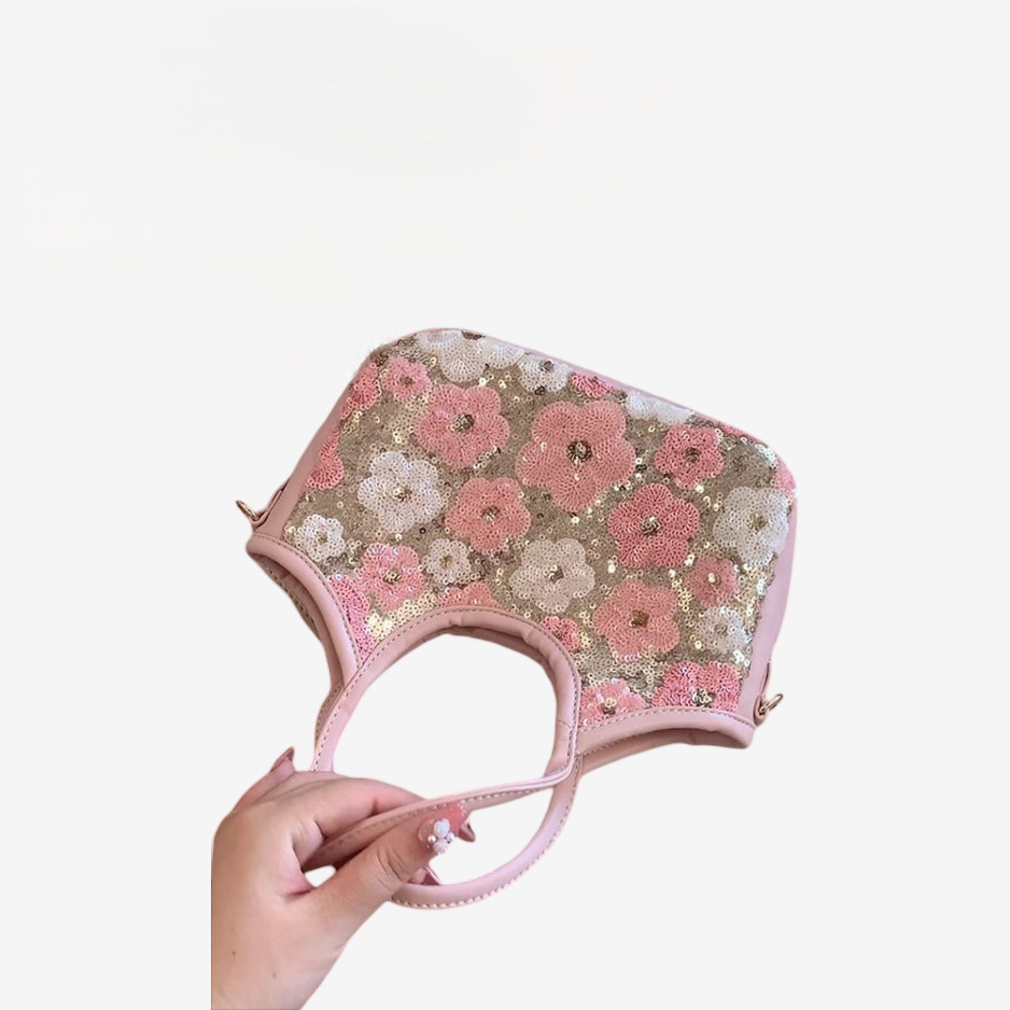 Mini Tote Bag with Sequin Flower Design for Casual Everyday Use