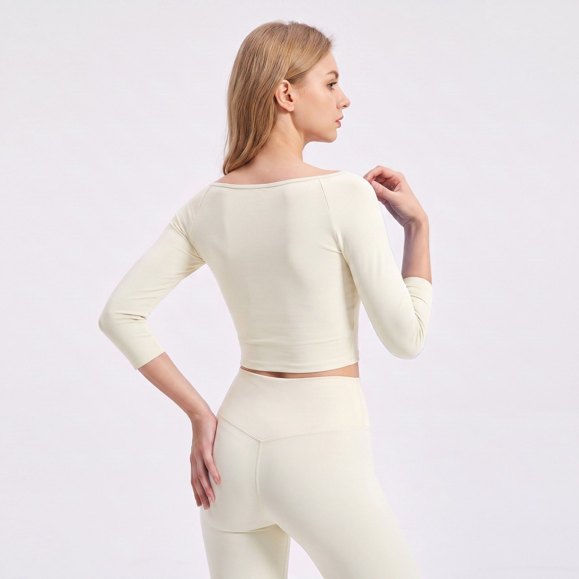 Off Shoulder 3/4 Sleeve Crop Workout Top