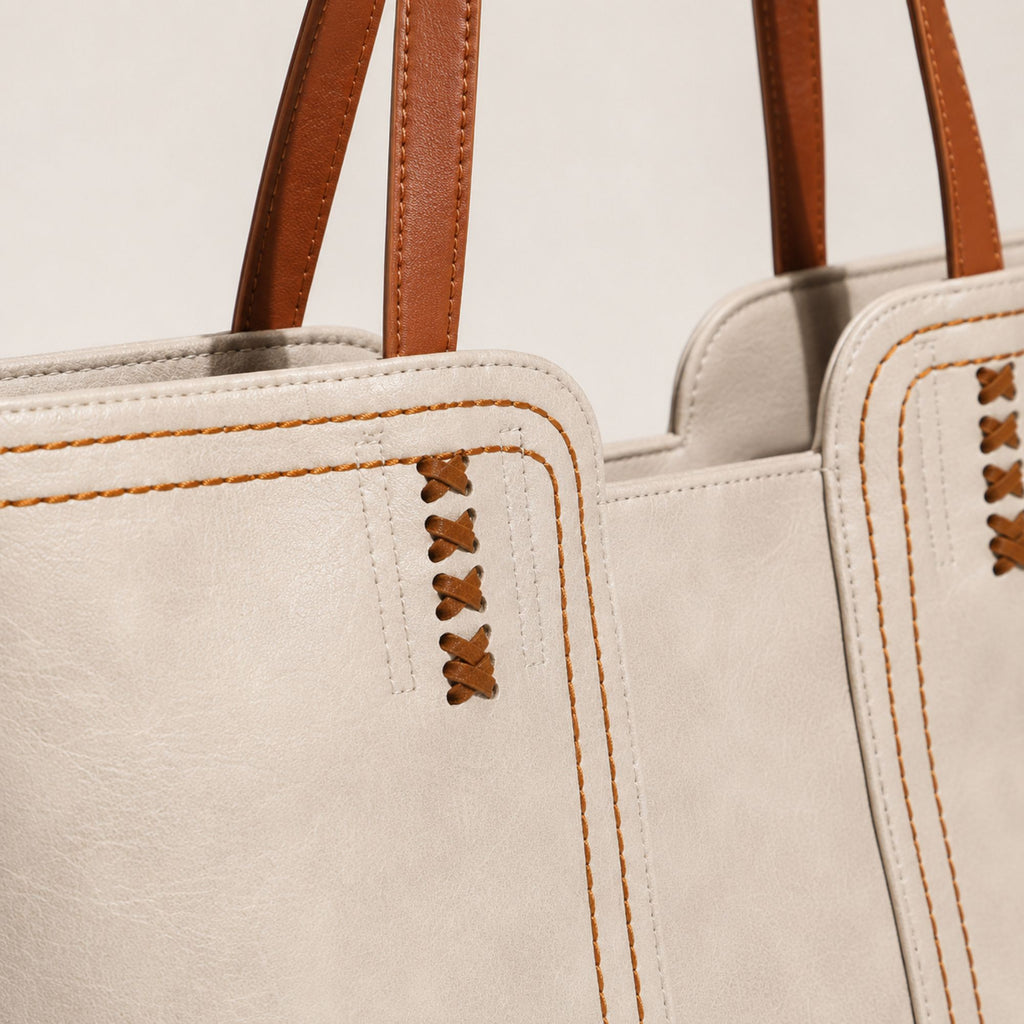 Faux Leather Tote Bag Shoulder Handbag with Zipper Closure for Work
