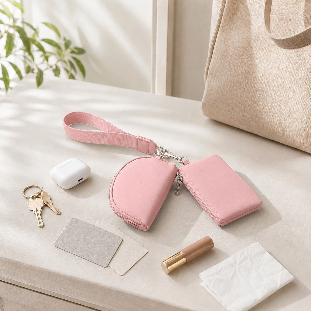 Mini Wristlet Pouch and Card Holder Set with Zip Closure