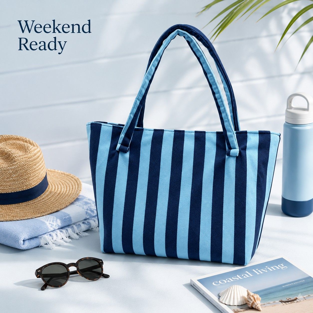 Striped Terry Cloth Tote Bag Roomy Beach and Travel Shoulder Carryall