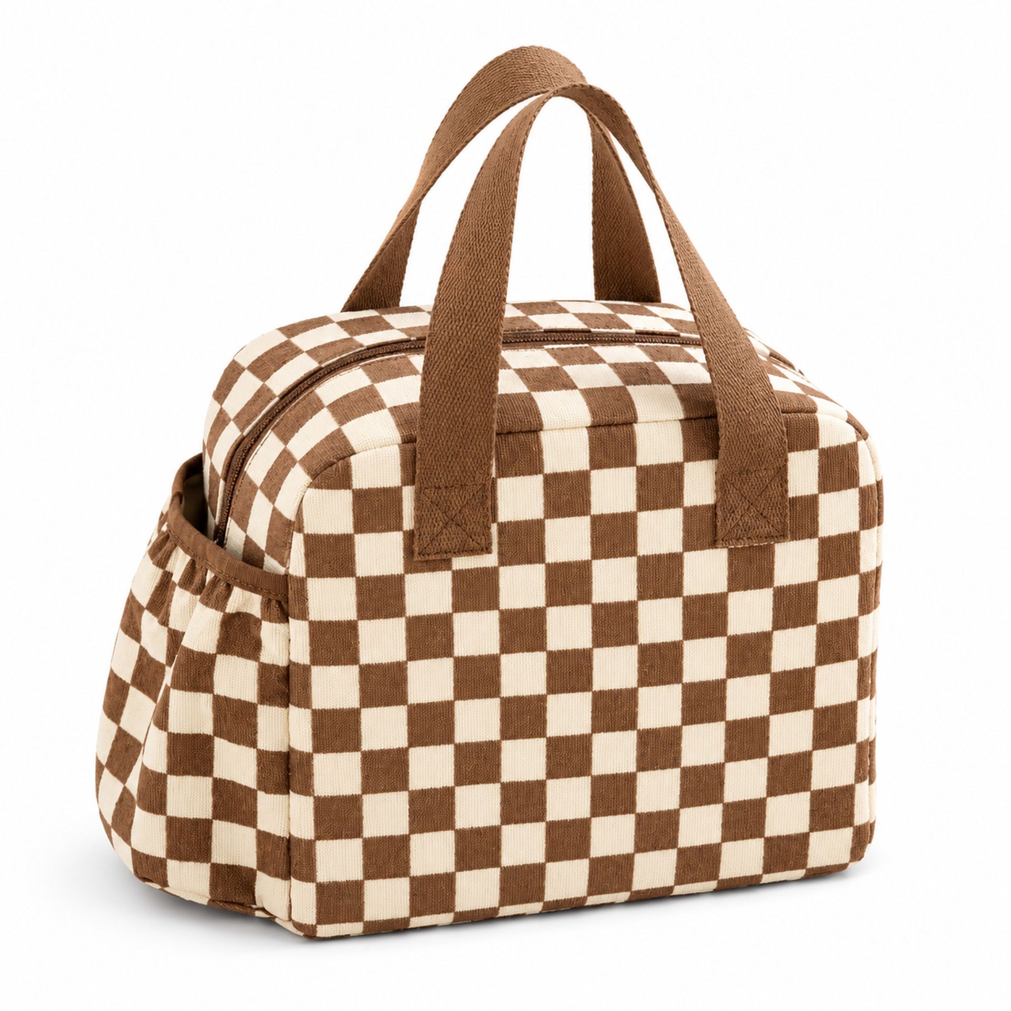 Checkered Insulated Lunch Bag Large Capacity Lunch Tote with Side Pockets for Work