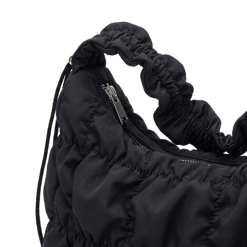 Ruched Puffer Shoulder Bag with Gathered Strap and Top Zipper Closure 10.5x8.5x3in