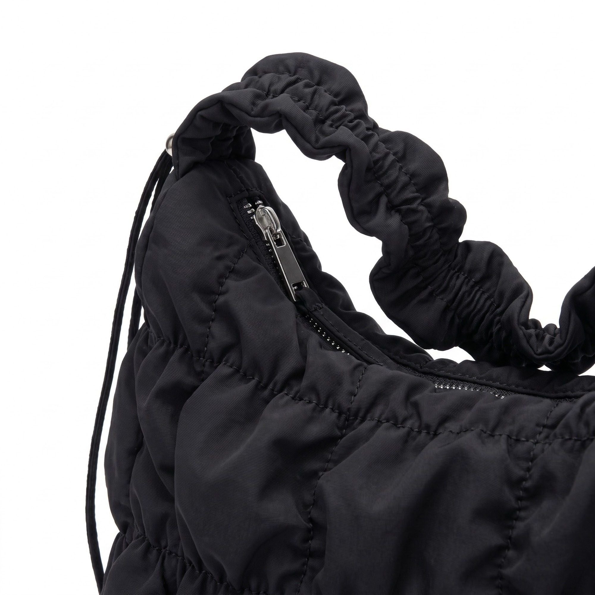 Ruched Puffer Shoulder Bag with Gathered Strap and Top Zipper Closure 10.5x8.5x3in