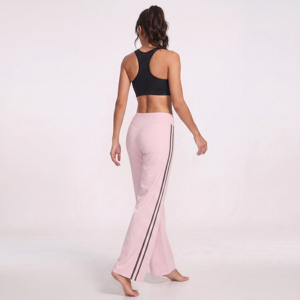 High Waist Wide Leg Workout Pants with Contrast Side Stripes