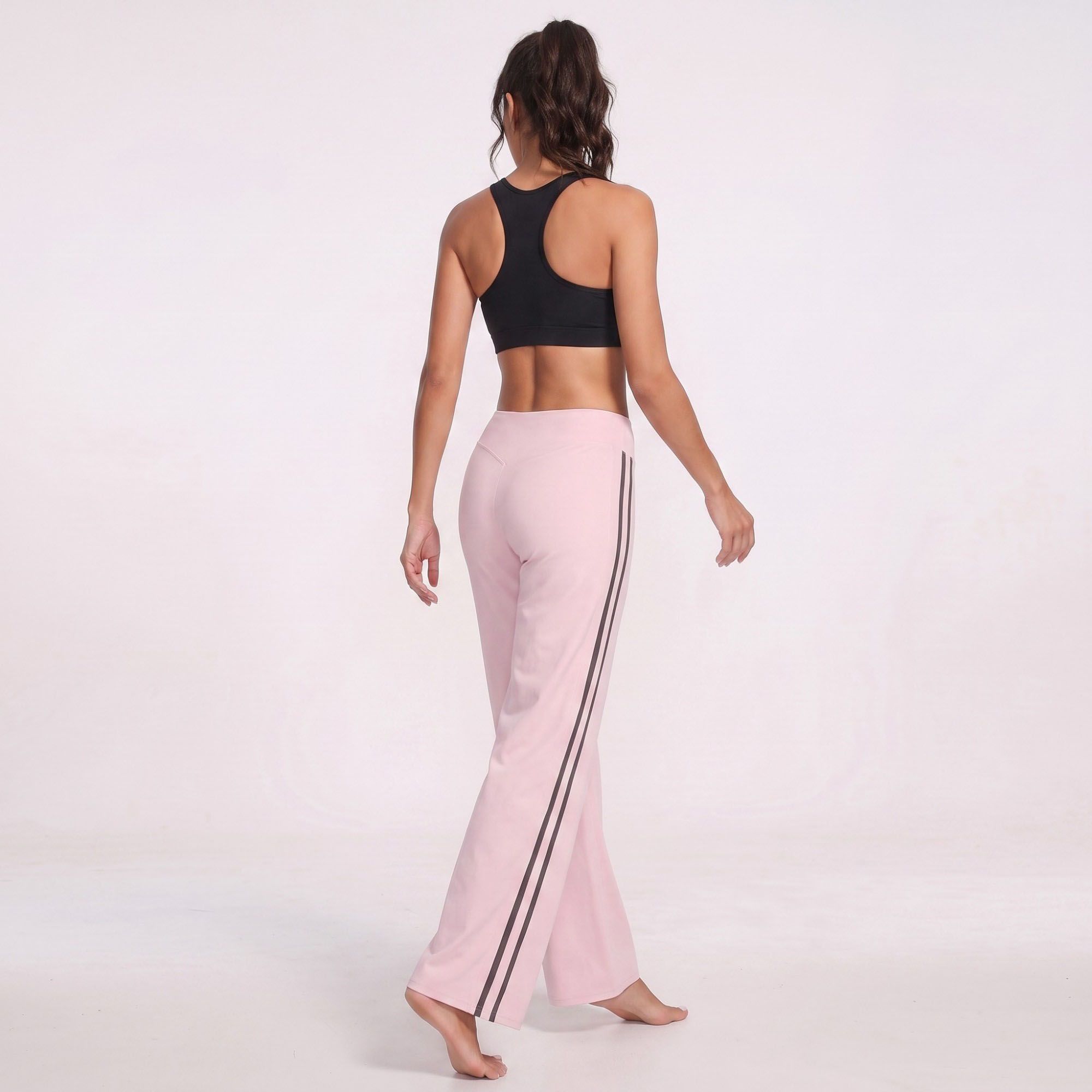 High Waist Wide Leg Workout Pants with Contrast Side Stripes