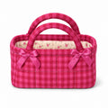 Quilted Gingham Storage Caddy with Handles Bow Accent for Makeup Vanity Dorm Bathroom Organizer