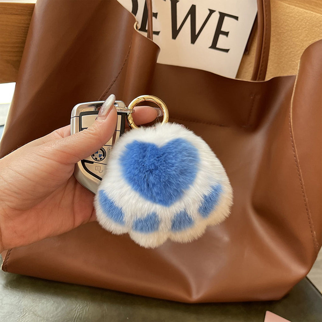 2-PC Plush Paw Print Faux Fur Keychain with Metal Clip