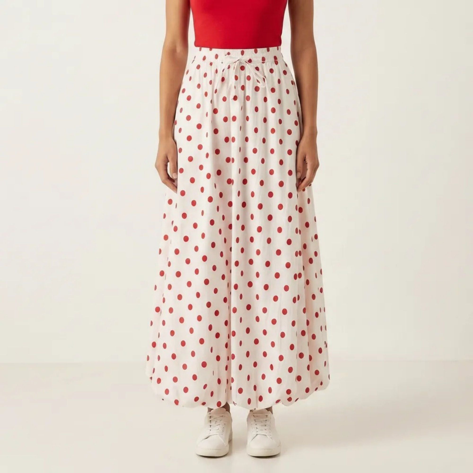 Anna-Kaci Women's Polka Dot Maxi Skirt Elastic Waist Flowy A Line Long Casual Lightweight Skirt