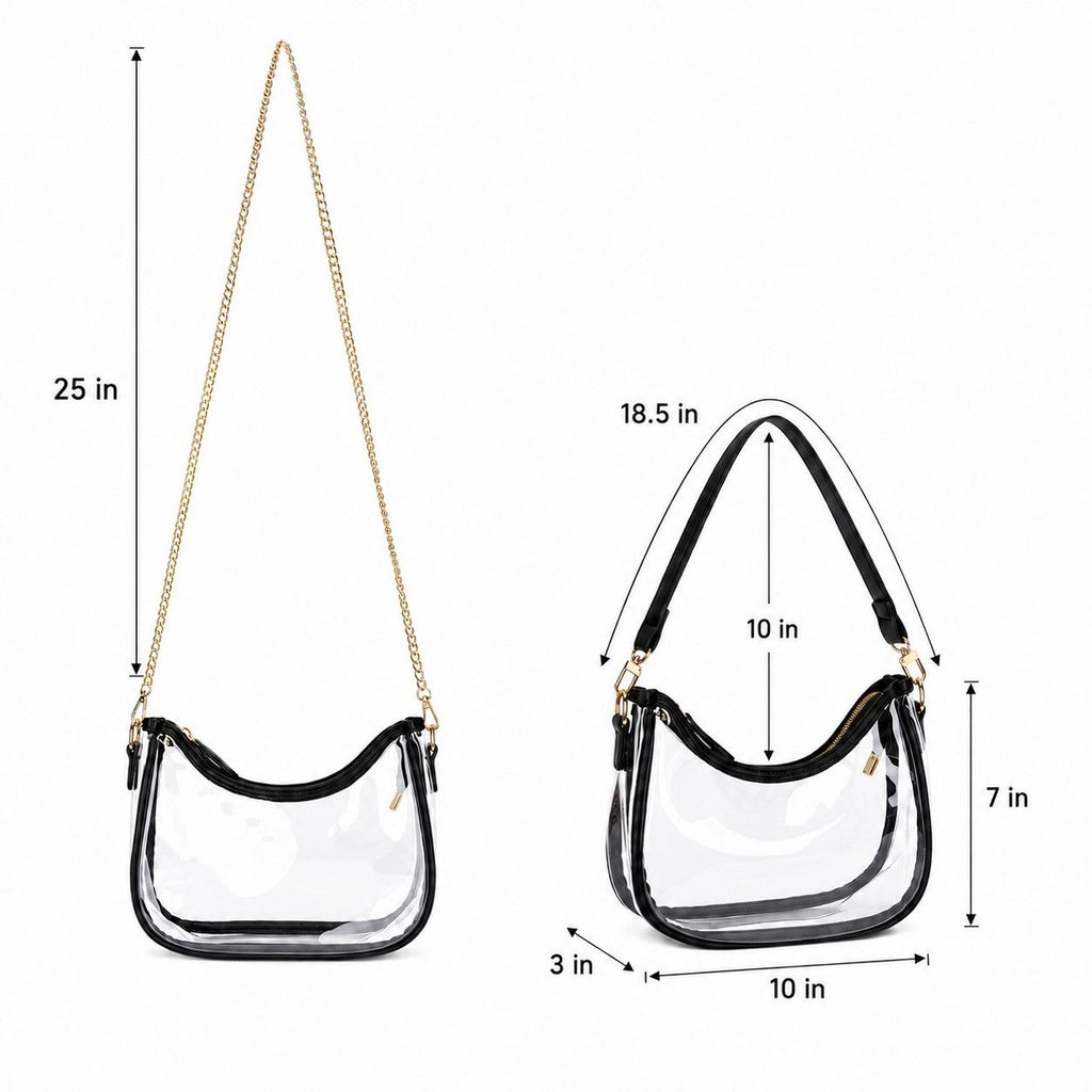 Clear PVC Crossbody Shoulder Bag with Zipper and Chain Strap