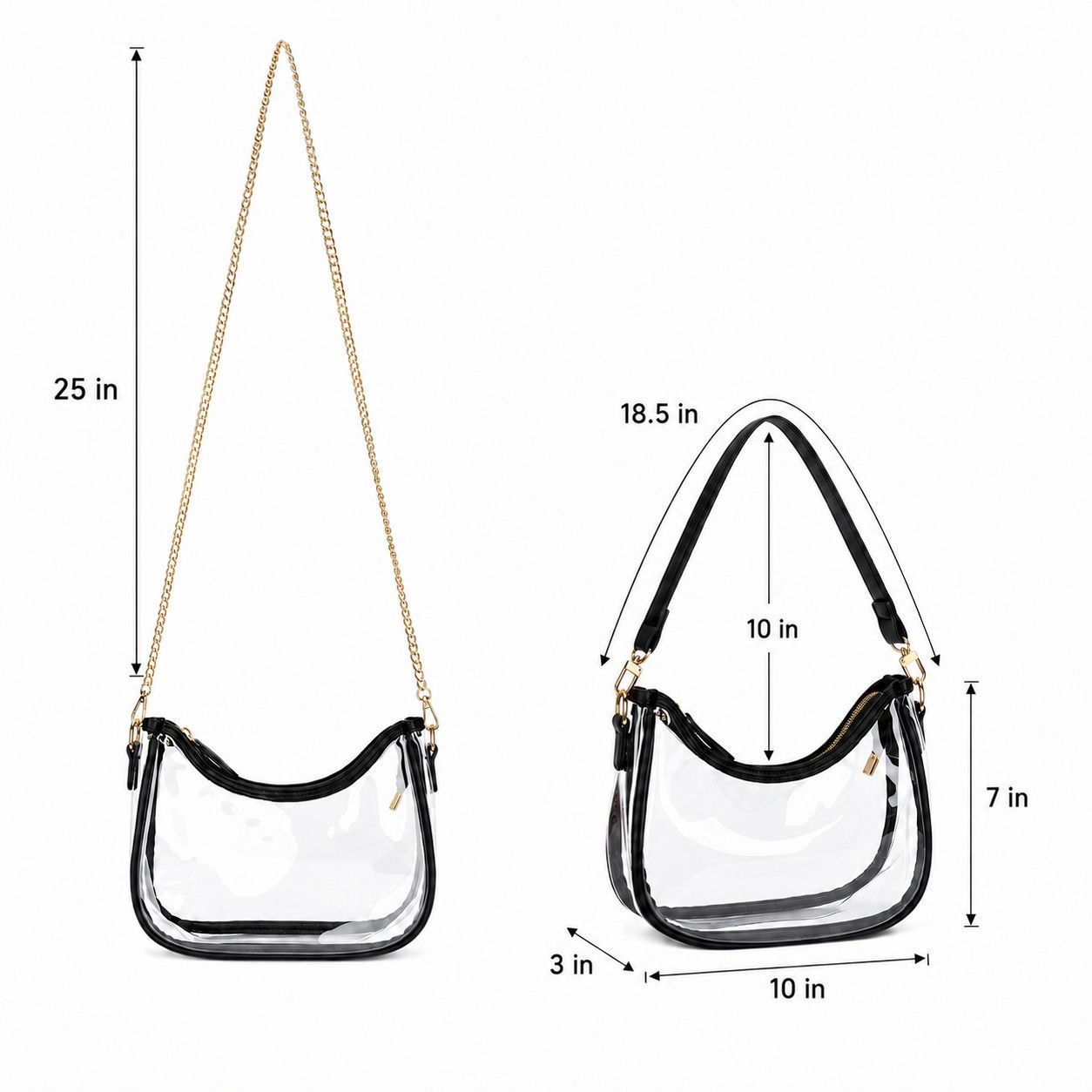 Clear PVC Crossbody Shoulder Bag with Zipper and Chain Strap