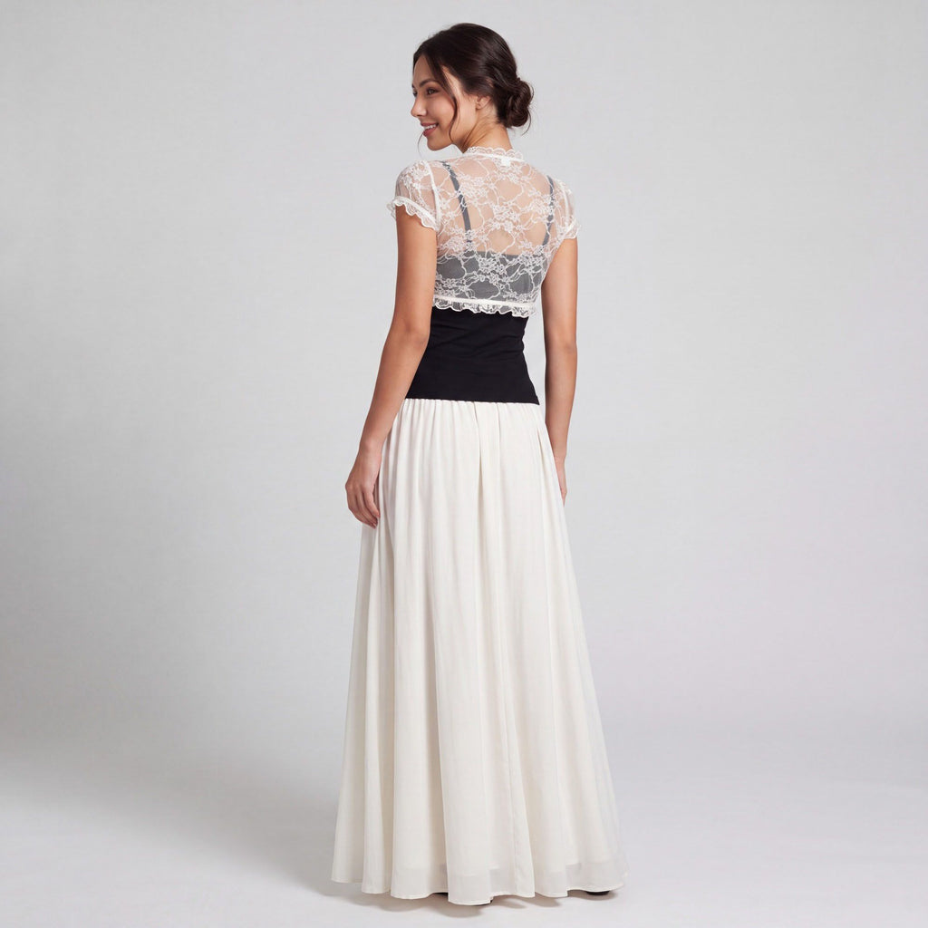 2-Piece Set Sheer Floral Lace Tie-Front Cropped Bolero Shrug and V-Neck Camisole Top