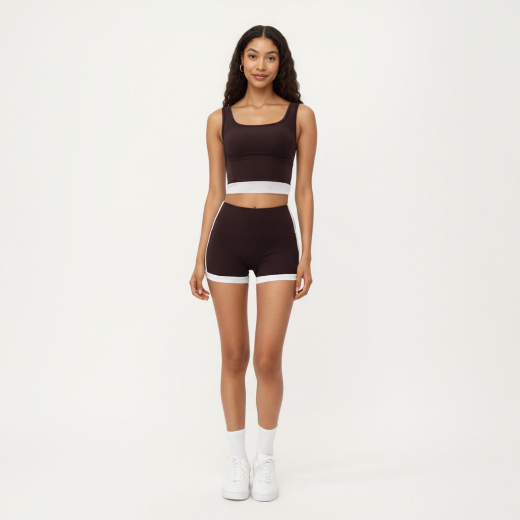 Anna-Kaci Active Women's Square Neck Cropped Active Tank Top with Contrast Elastic Hem