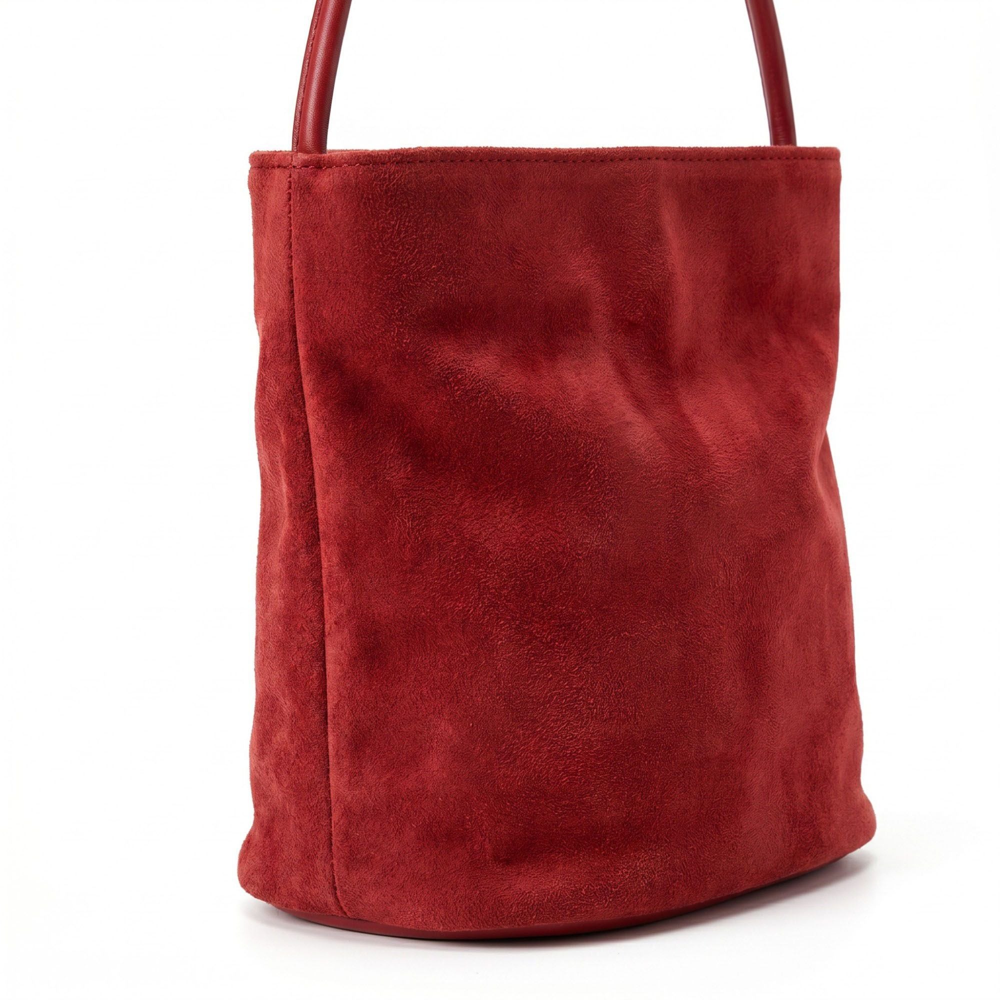 Suede-Look Bucket Shoulder Bag with Long Strap and Soft Structured Shape 9x7.5x6.5in