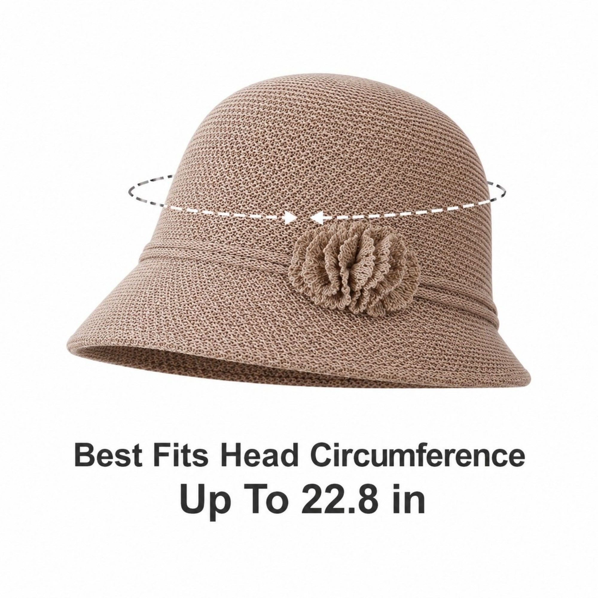 Woven Cloche Sun Hat with Floral Accent and Short Brim
