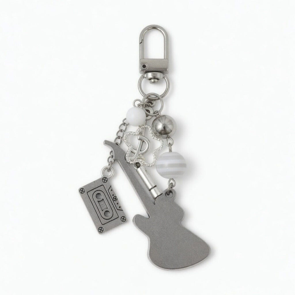 Guitar Charm Keychain with Microphone Tape Pendant Music Theme Bag Charm Key Ring Accessory