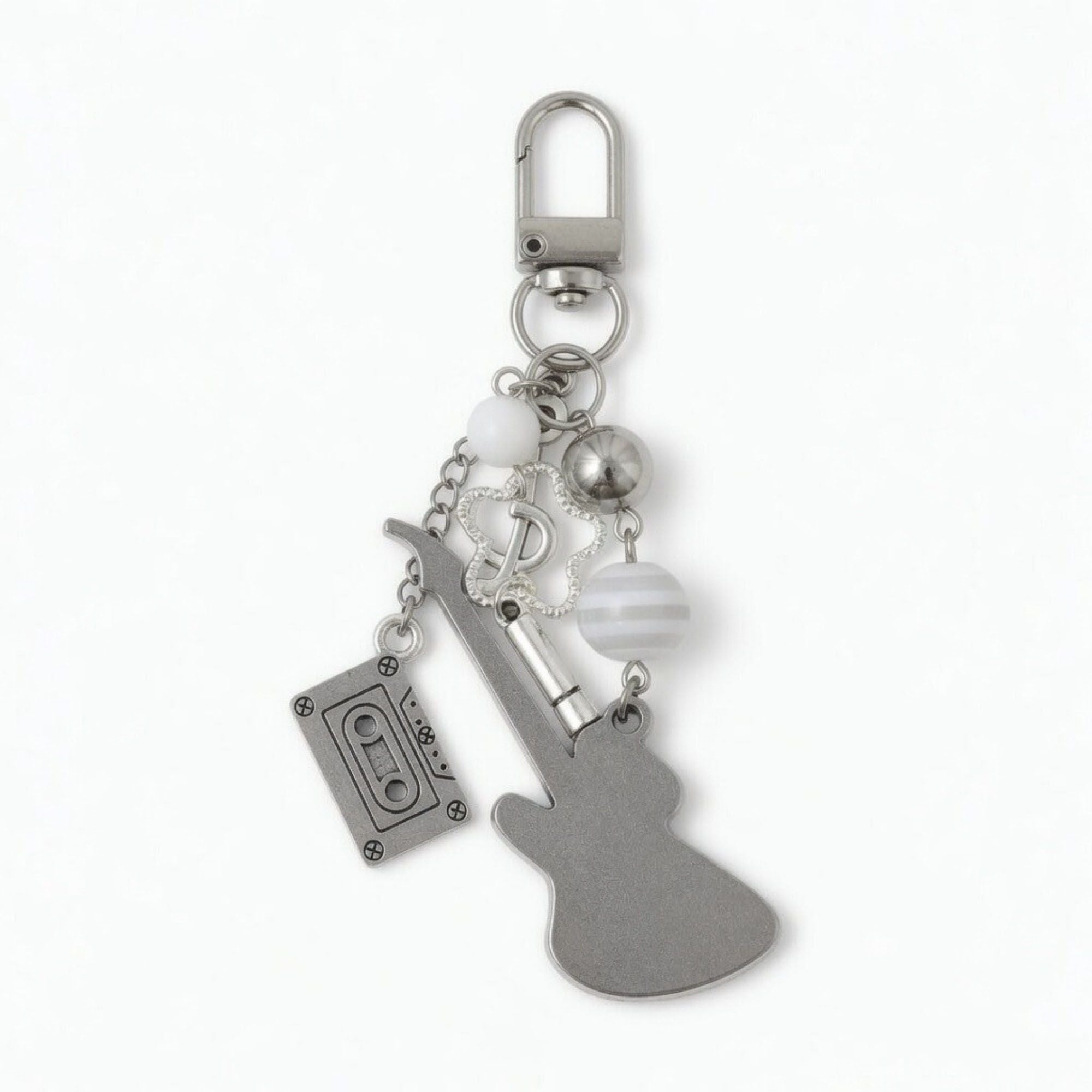 Guitar Charm Keychain with Microphone Tape Pendant Music Theme Bag Charm Key Ring Accessory