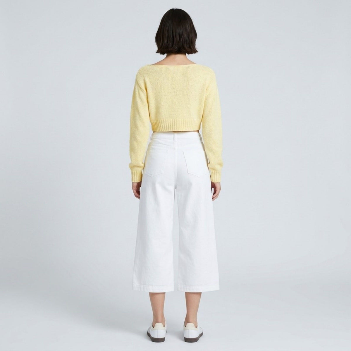 High-Waisted Cropped Wide-Leg Denim Trousers
