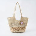 Woven Look Straw Tote Bag with Braided Handles and Charm Detail