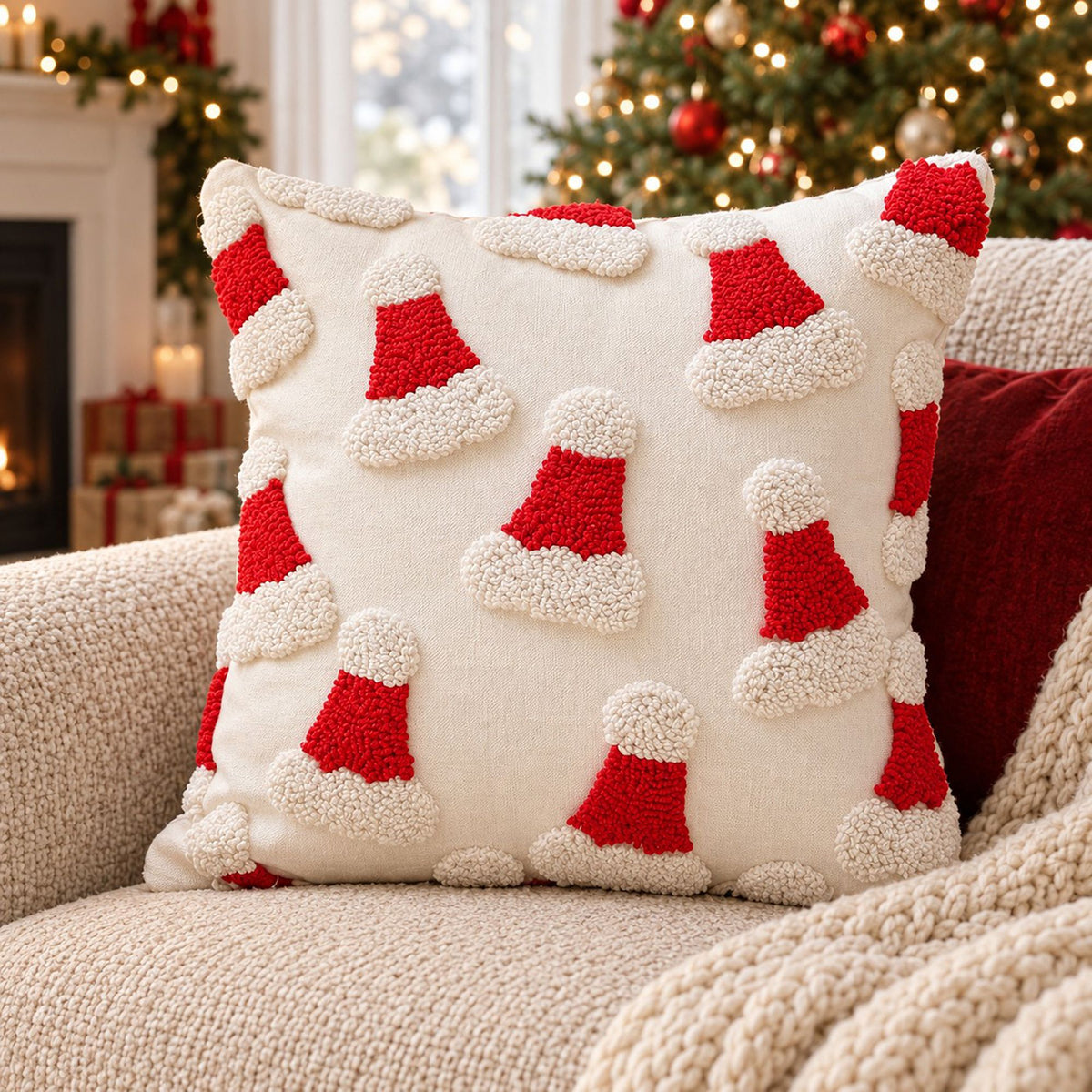 Christmas Tufted Decorative Throw Pillow Cover