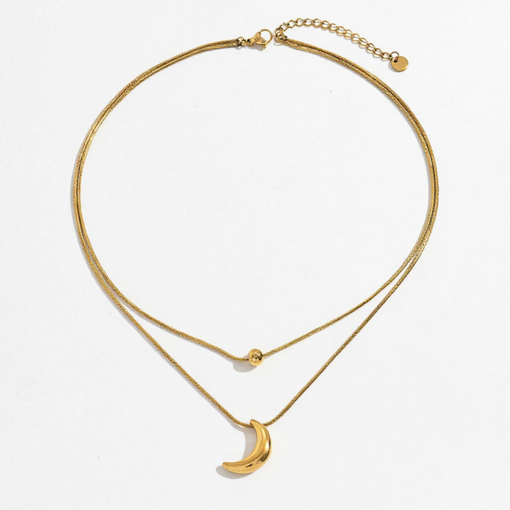 Layered Necklace Set with Minimalist Bead Charm and Sculpted Crescent Moon Pendant for a Delicate Refined Everyday Statement