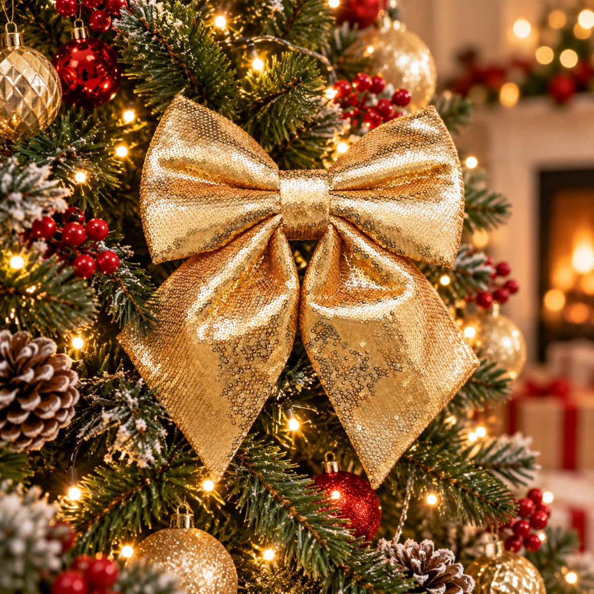 Sequin Christmas Bow Hanging Decoration 1 Piece