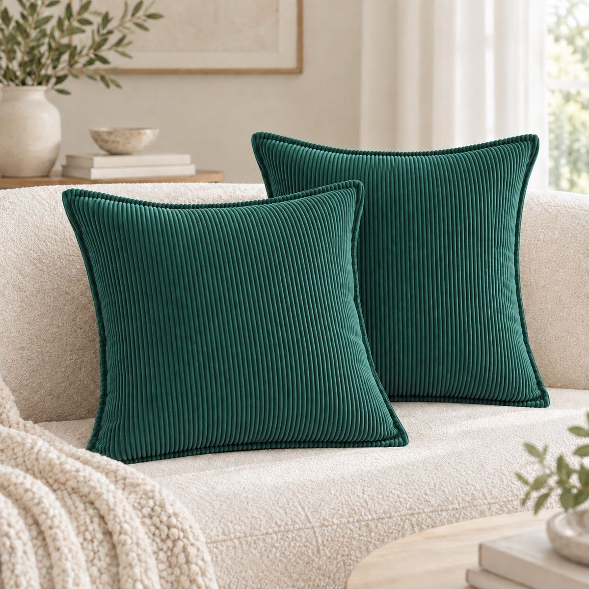2 Pack Soft Ribbed Corduroy Throw Pillow Covers 18 x 18 Inch Solid Color