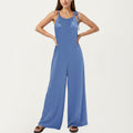 Anna-Kaci Women's Tie Strap Wide Leg Jumpsuit with Soft Satin Finish