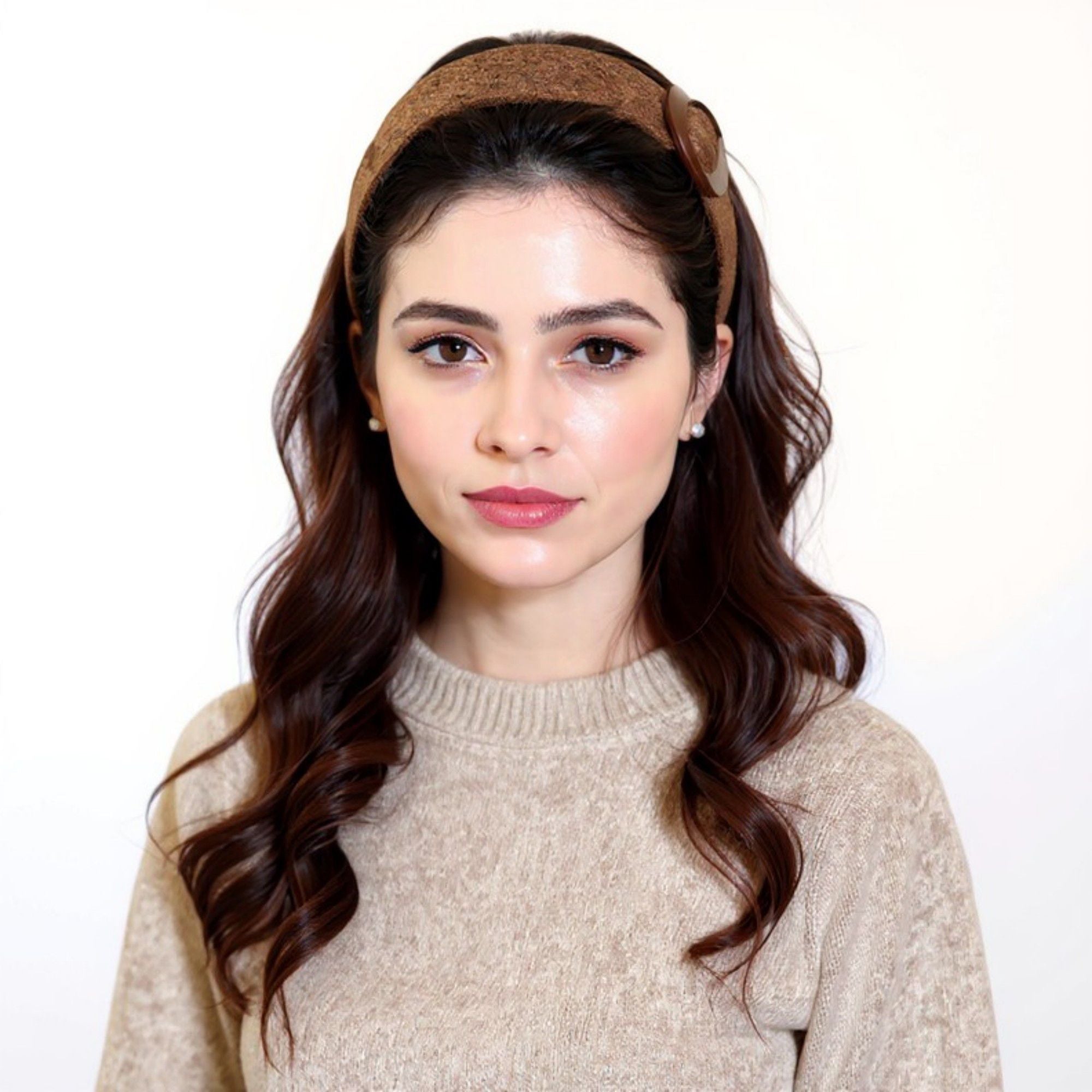 Anna-Kaci 2pcs Textured Fabric Headband with Oversized Ring Accent 6.3x4.7x1.2in