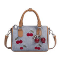 Denim Cherry Boston Handbag with Top Handles