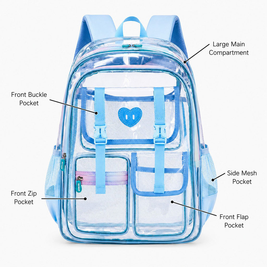 Clear Backpack with Multiple Pockets and Padded Straps