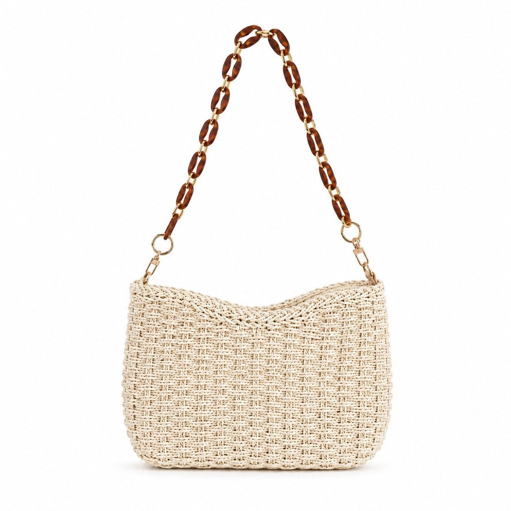 Woven Shoulder Bag with Chain Strap Zip Closure and Interior Slip Pocket