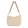 Woven Shoulder Bag with Chain Strap Zip Closure and Interior Slip Pocket