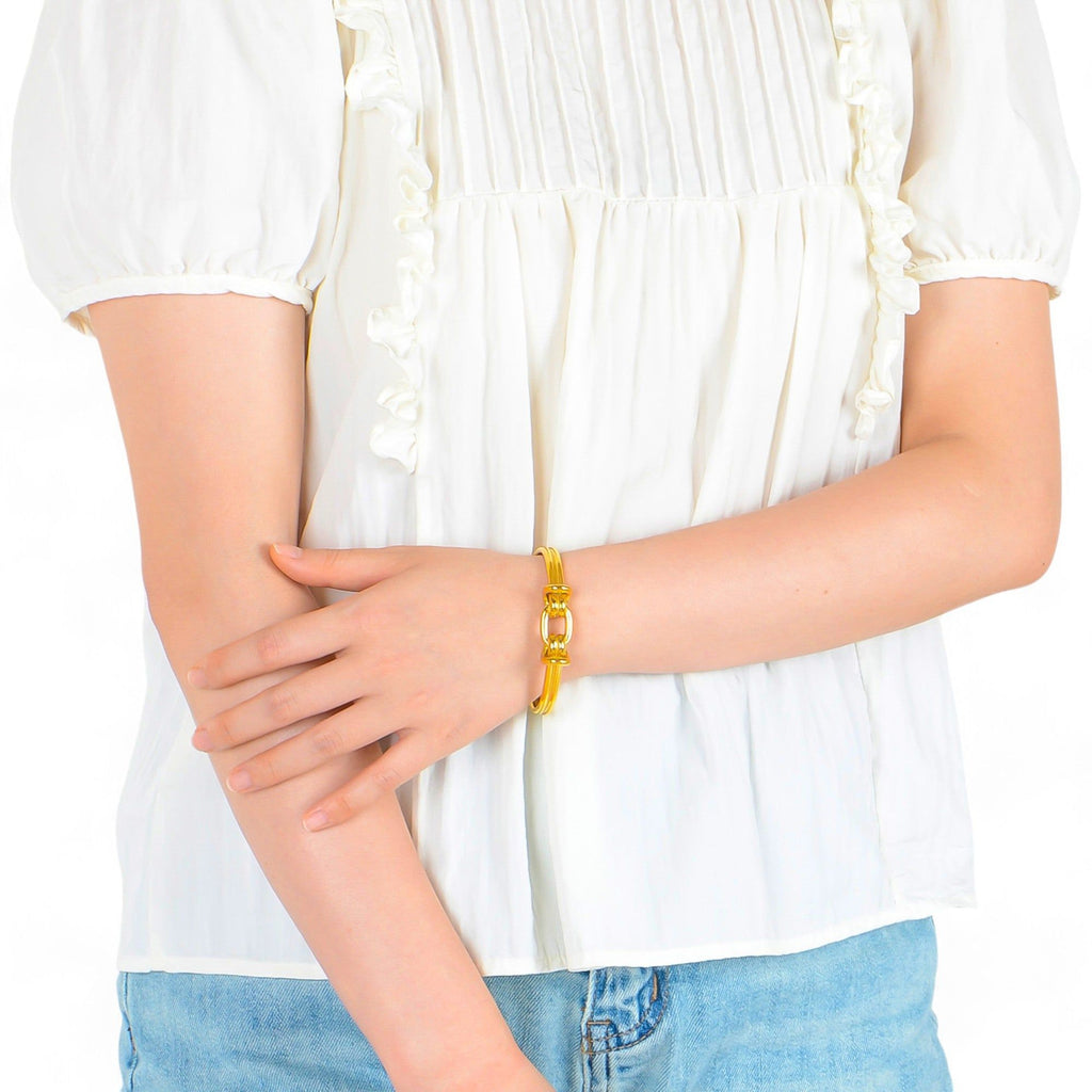 Women's Gold Tone Chain Link Open Cuff Fashion Bracelet Minimalist Modern Style