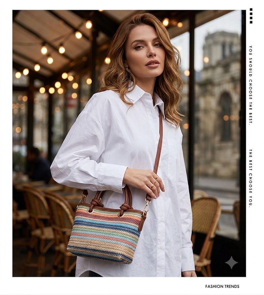 Women's Woven Mini Tote Crossbody Bag with Top Handles and Adjustable Strap