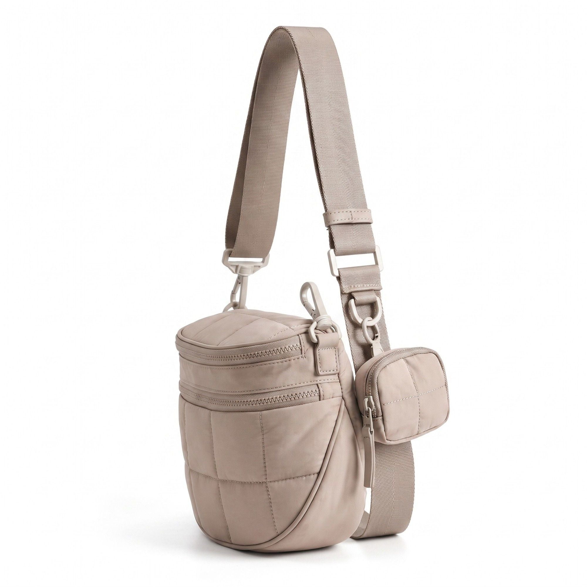 Grid Padded Saddle Crossbody Bag with Detachable Mini Pouch and Adjustable Wide Shoulder Strap 10.2x4.5x8.3in