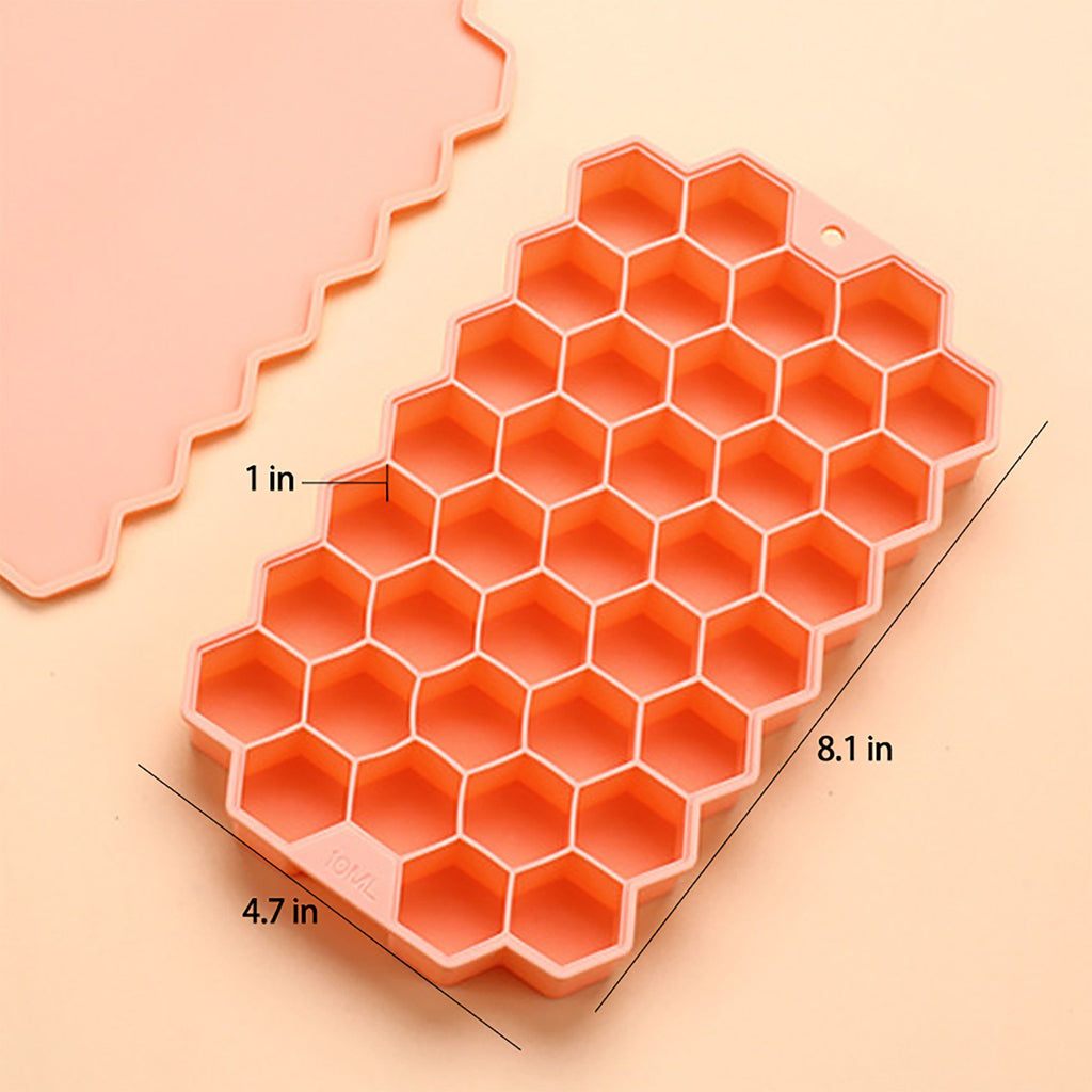 2-Piece Honeycomb Ice Cube Tray - 37-Grid Flexible Mold with Spill-Resistant Lid