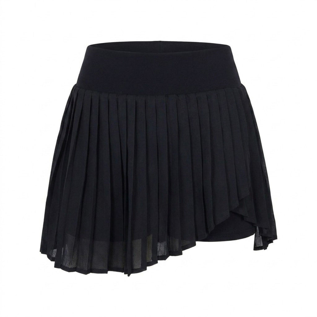 Anna-Kaci Active Womens High Waist Pleated Athletic Skort with Sheer Overlay Wide Waistband and Built In Shorts