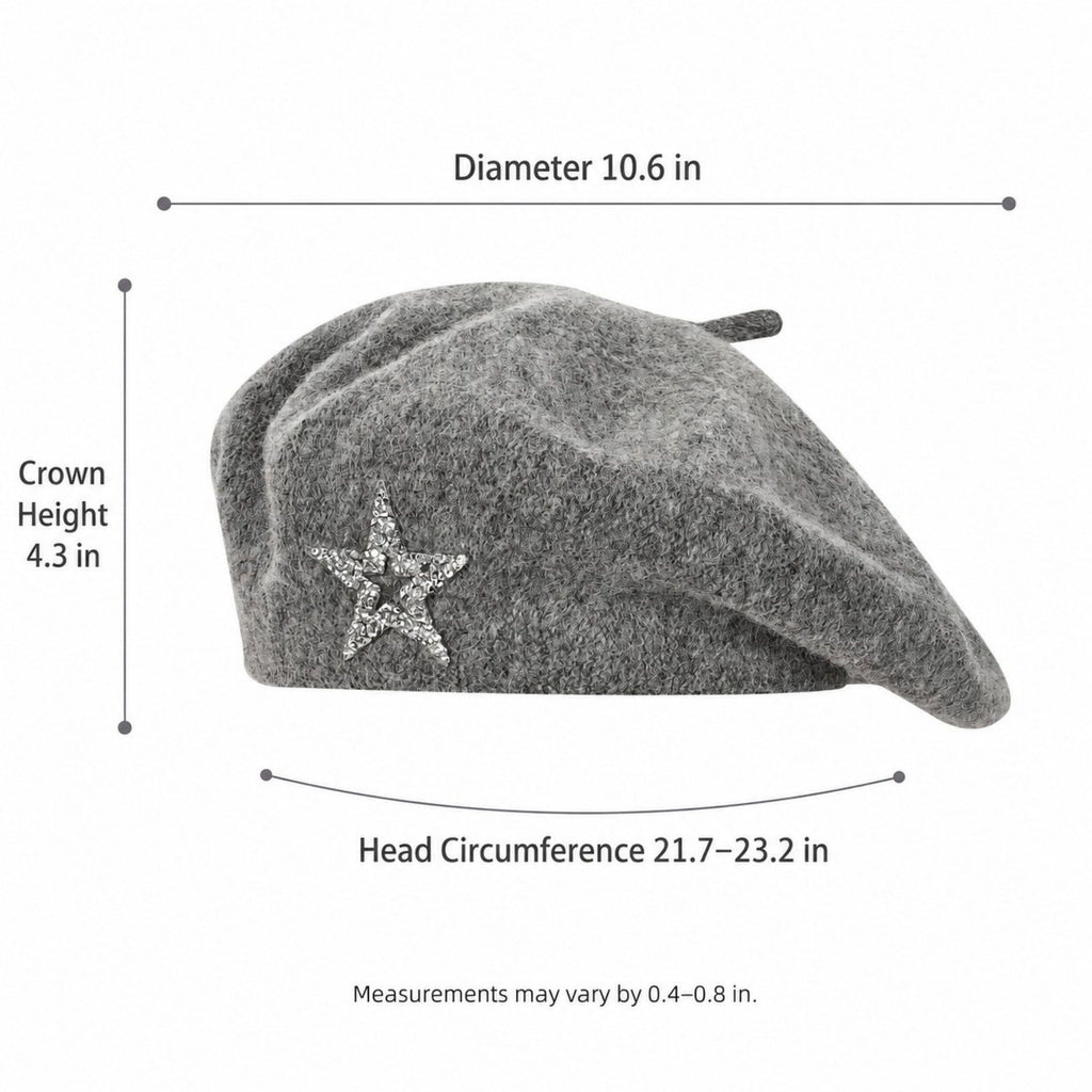 Rhinestone Star Embellished Knit Wool Beret