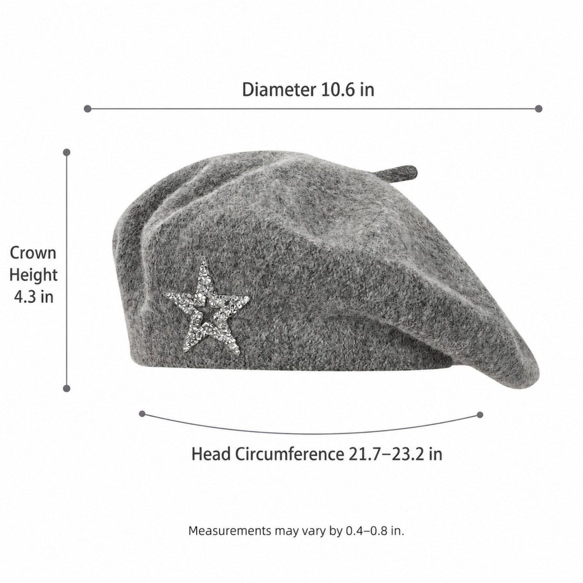 Rhinestone Star Embellished Knit Wool Beret