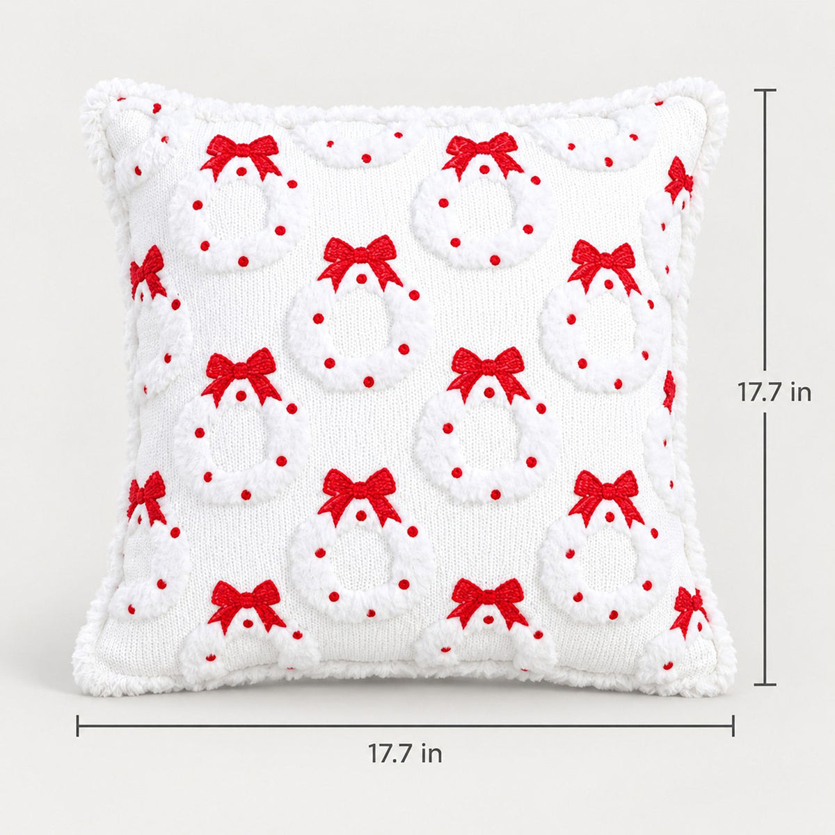 Christmas Wreath Bow Tufted Decorative Throw Pillow Cover